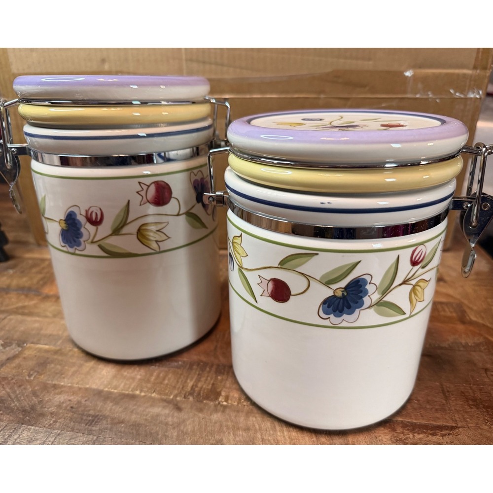 Studio Nova Provence Garden Ceramic Canister Set KT436 Floral Airtight Jars 2pc